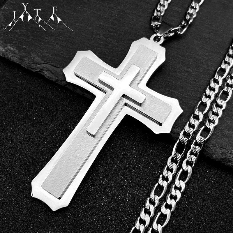 Big Jesus Christian Cross Pendant Necklace for Man Women Stainless