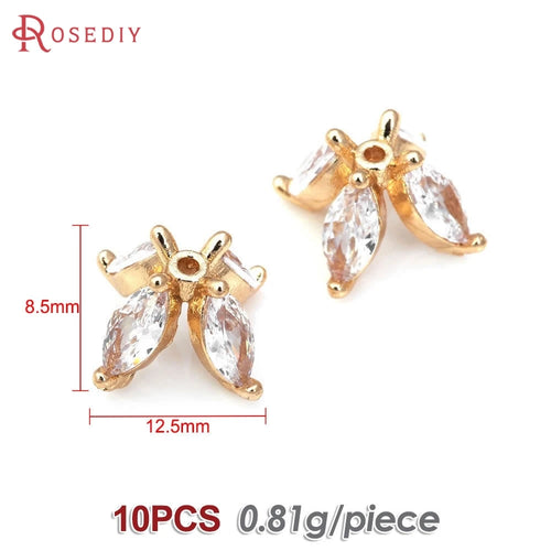 18K Gold Color Brass and Zircon Flower Beads Caps Jewelry Earrings