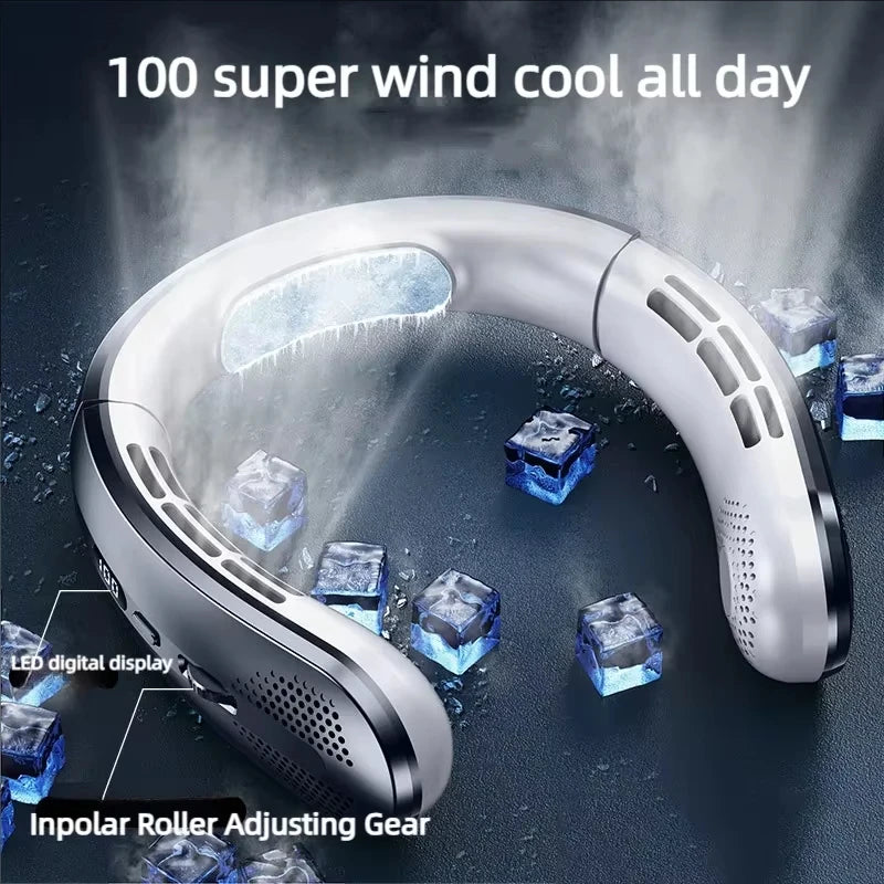 8000mAh Hanging Neck Fan Portable Bladeless USB Rechargeable Mute LED