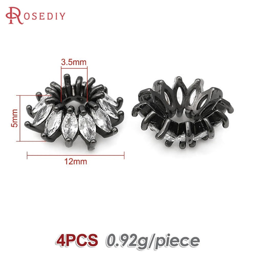 18K Gold Color Brass and Zircon Flower Beads Caps Jewelry Earrings