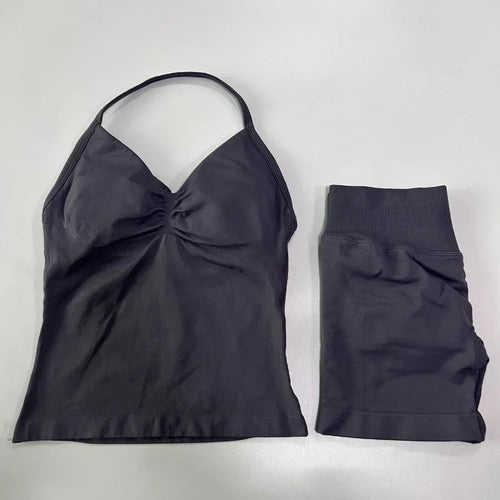 2 Pieces Sports Set Women Backless Tank Tops High Waist Scrunch
