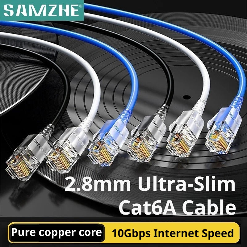 SAMZHE Slim Cat6A RJ45 Internet Cable High Speed 10Gbps 31AWG Support