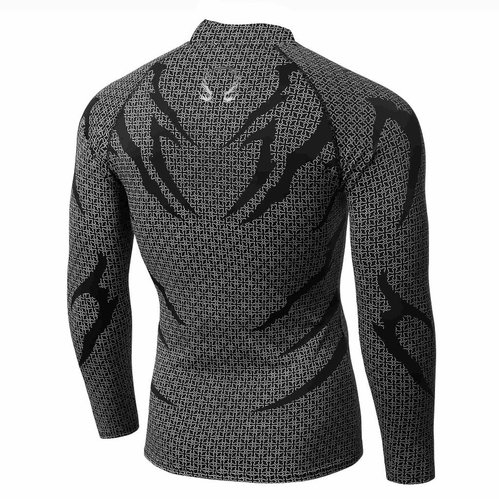 Men Mock Neck Fitness Long Sleeve Top Geometric Texture Jagged Gothic