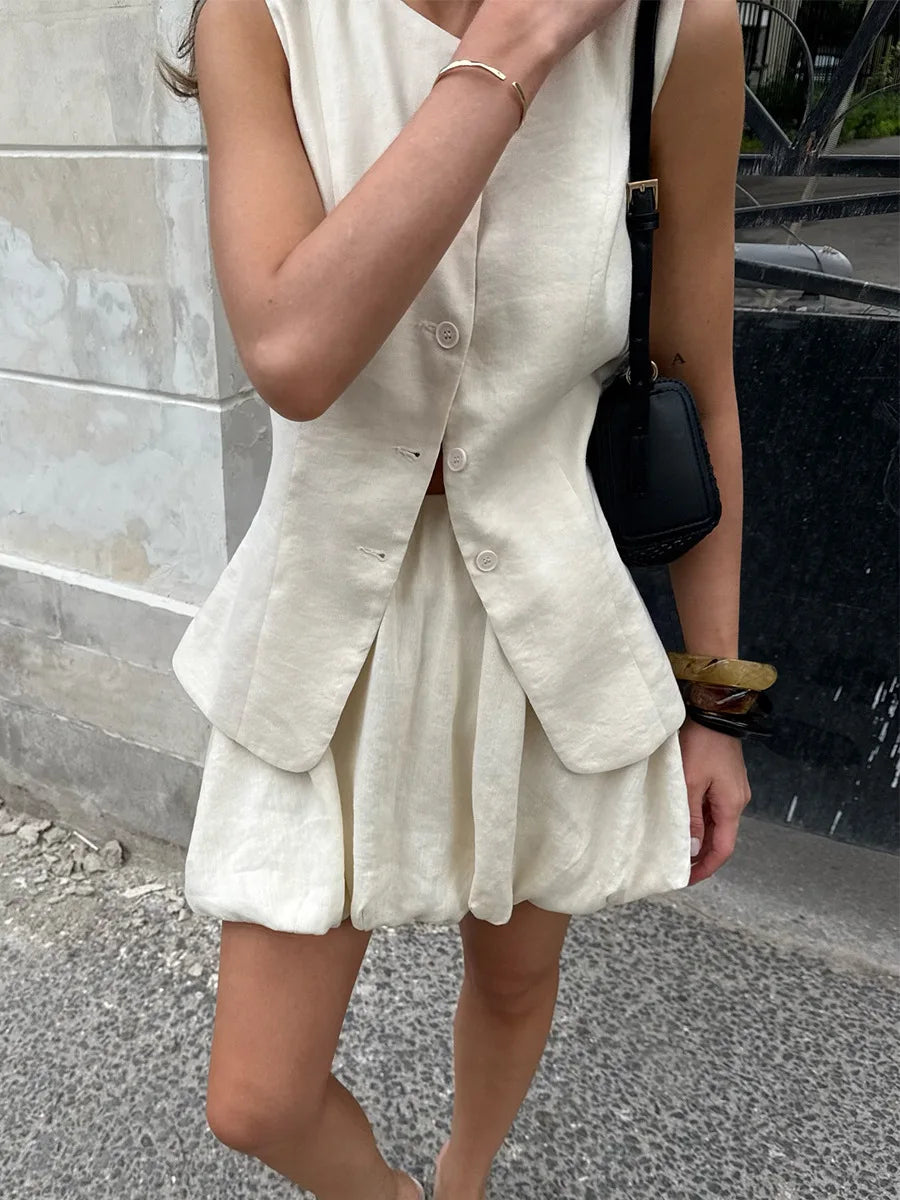 Bornladies Cotton Chic Casual Vest Mini Skirt Set Women's Fashion