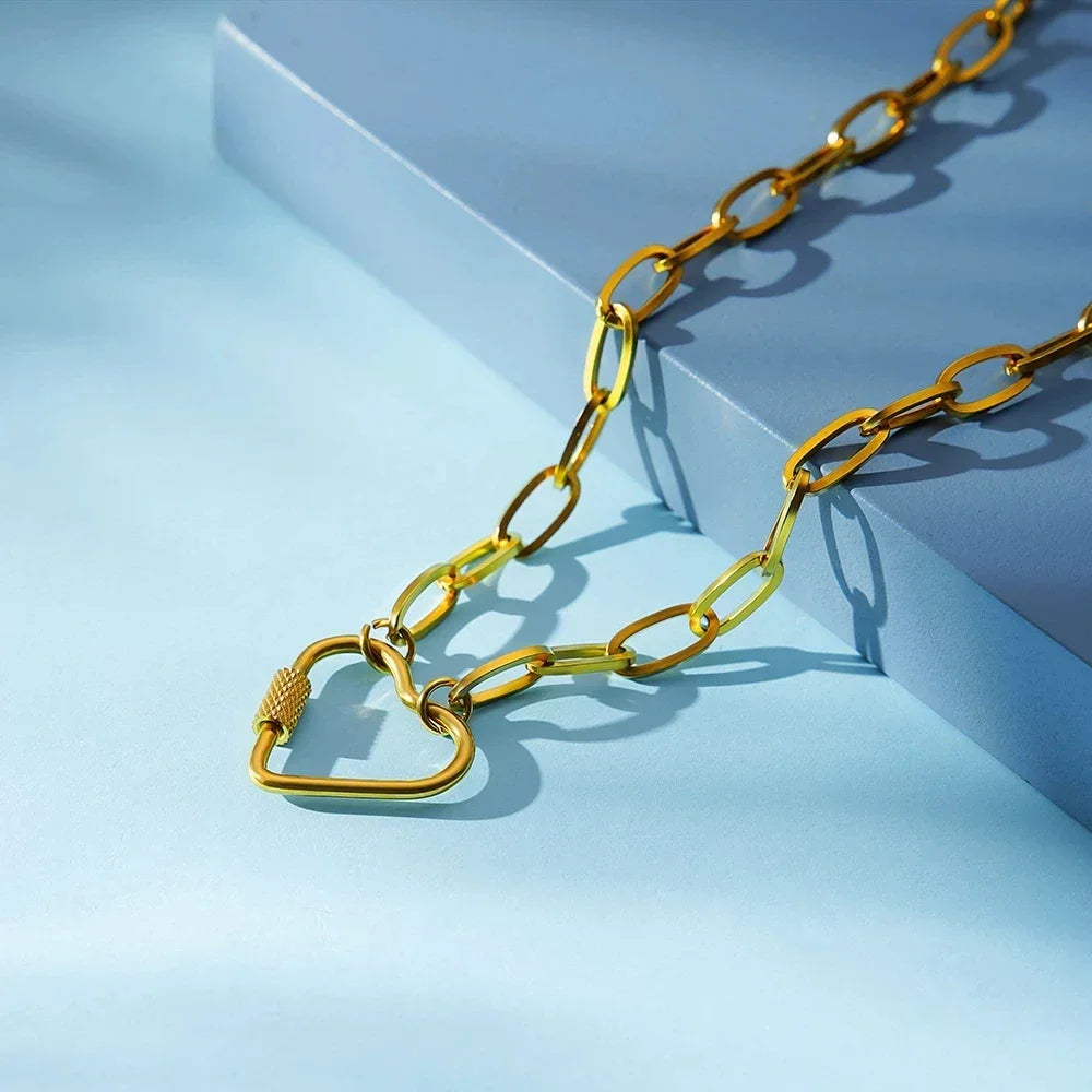 Stainless Steel Heart Necklace For Women DIY Metal Heart Turnbuckle