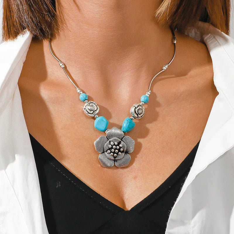 Aihua Bohemia Turquoise Stone Necklace for Women Chokers Collier Femme