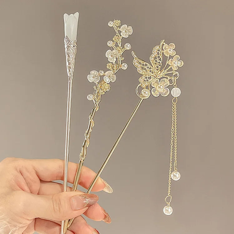 Elegant Chinese Style Hair Clip Tassel Hair Stick Traditional Floral