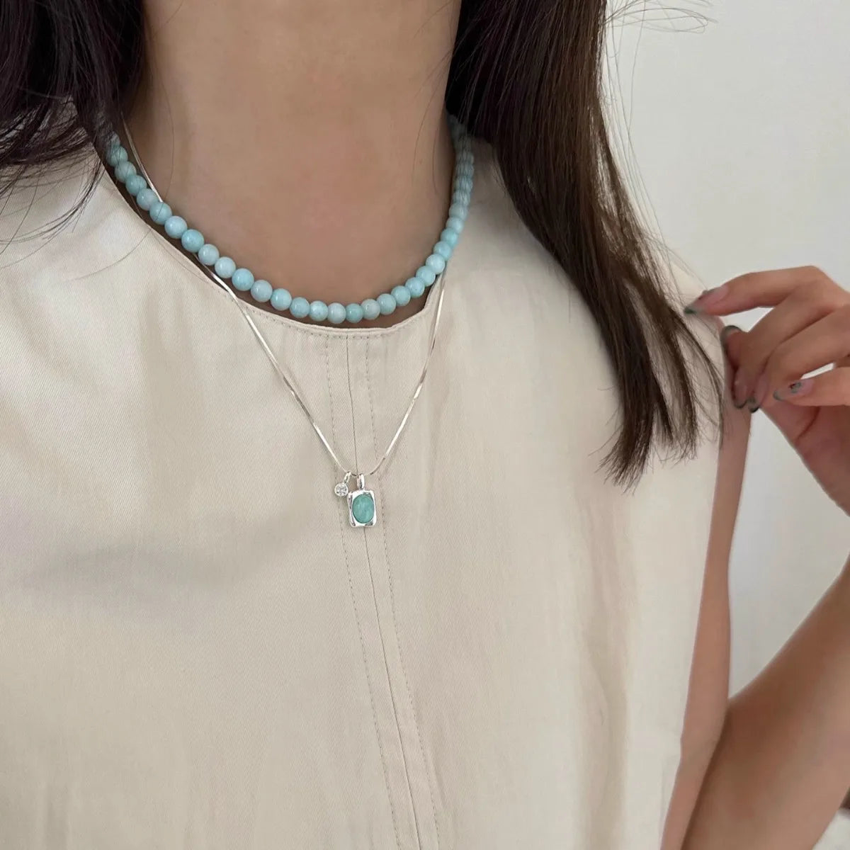 XIYANIKE Sweet Green Stone Necklace For Women Girl Fashion New Jewelry