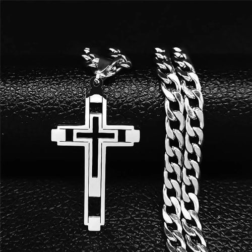 2026 Hip Hop Cross Stainless Steel Chain Necklaces Gold Color Long
