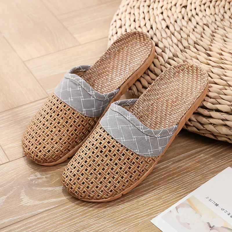Mntrerm New 2025 Vine grass slippers household summer linen slippers