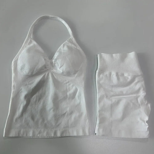 2 Pieces Sports Set Women Backless Tank Tops High Waist Scrunch