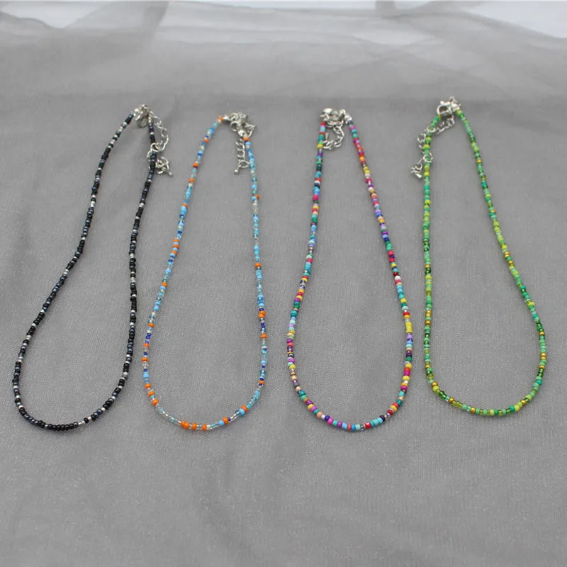 Simple Seed Beads Strand Choker Necklace Women String Collar Charm