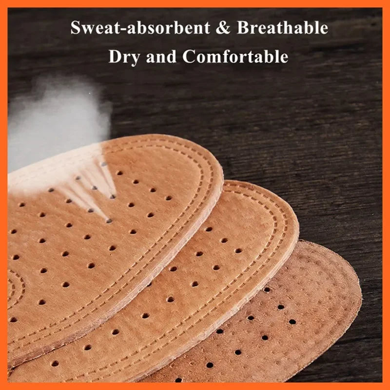 1 Pair Cowhide Insoles For Shoes Men Comfortable Deodorant Casual