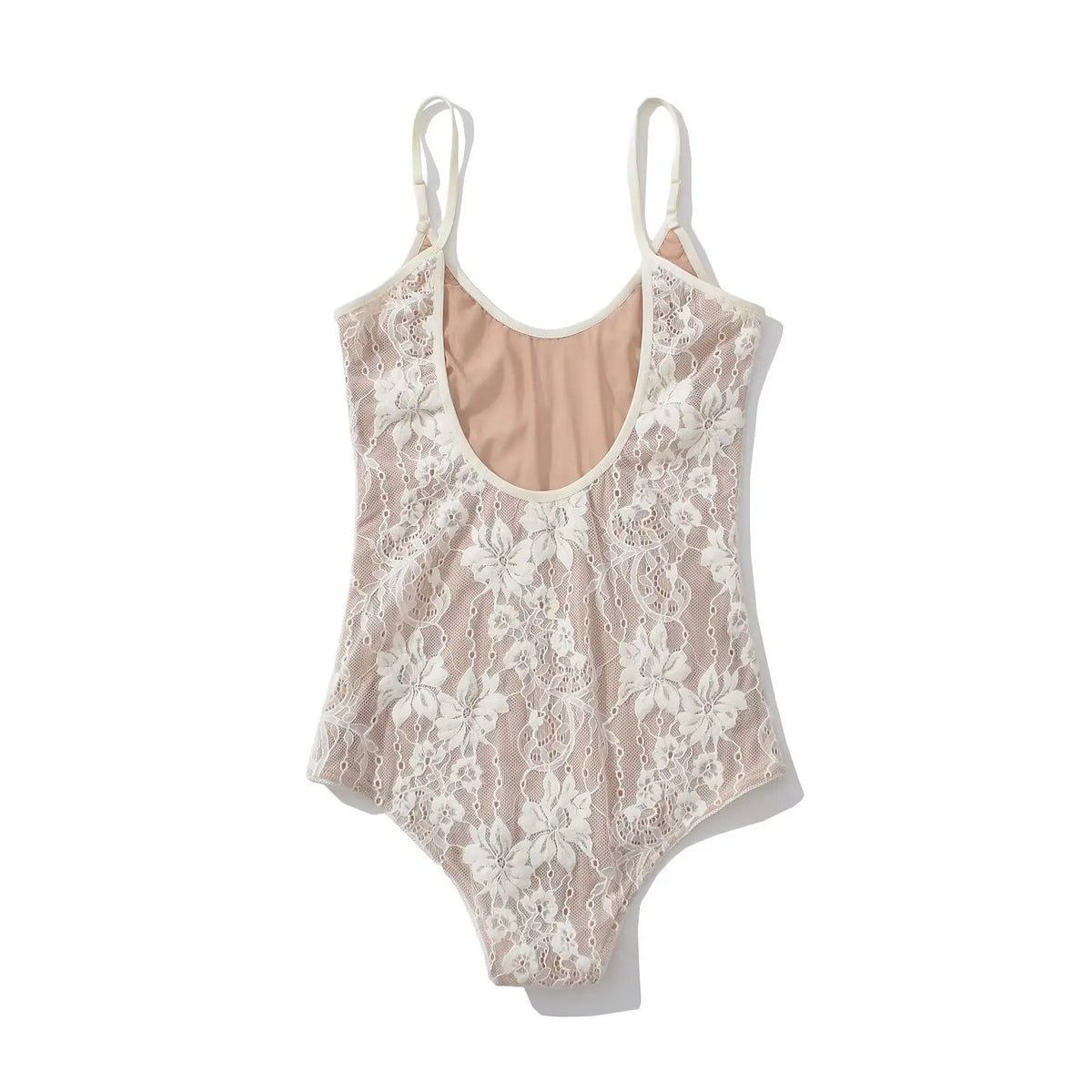 Sexy See Through Lace With Lining Backless Spaghetti Strap Bodysuit
