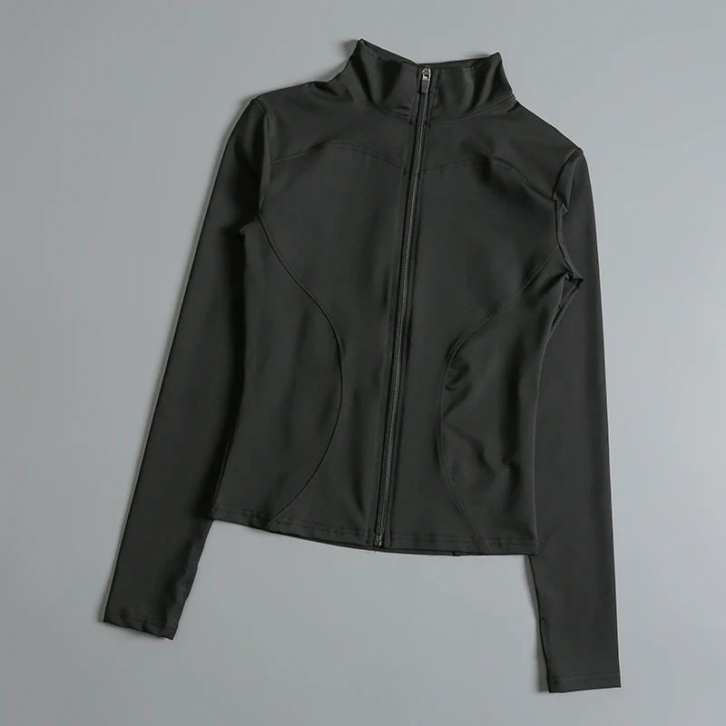 Women Zip Fitness Yoga Shirt Long Sleeve Sports Jacket Gym Top