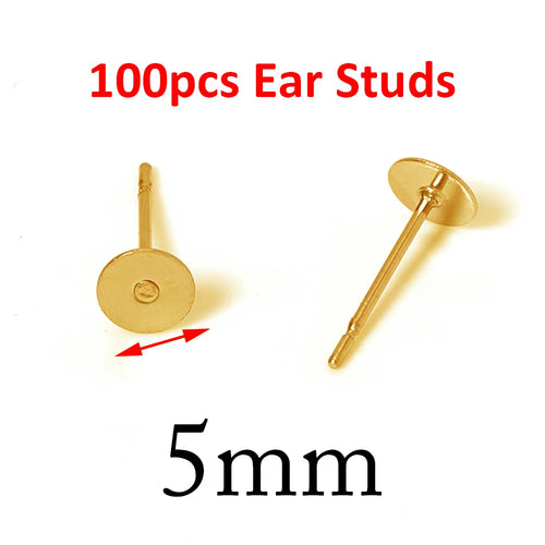 100pcs Gold Stainless Steel 3-8mm Flat Head Stud Earrings DIY Round