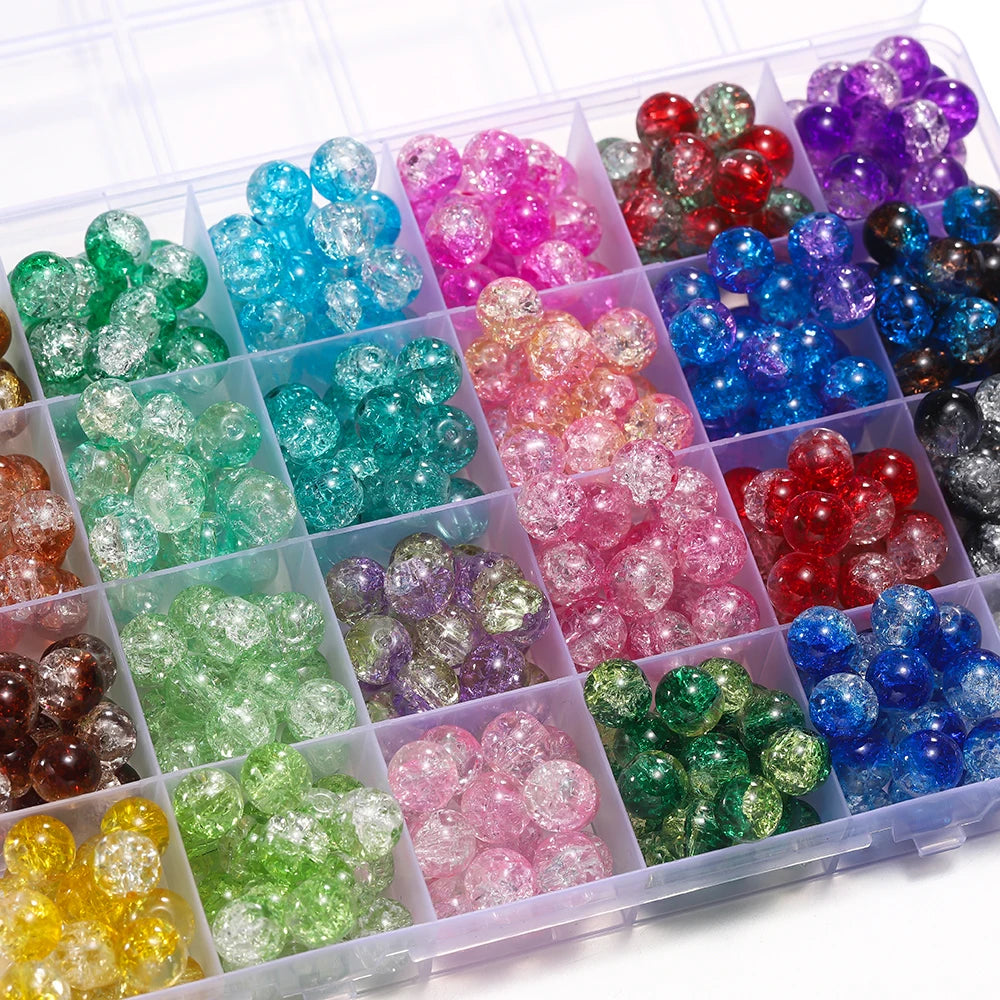 50/100pcs 8mm Glass Crackle Beads Loose Spacer Beads for Jewelry