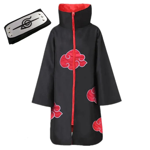 Anime Akatsuki Cosplay Costume Red Cloud Robe with Necklace Headband