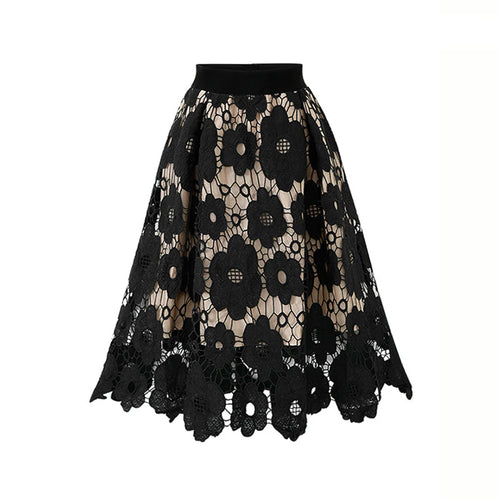 Summer Boho Lace Skirts Women Vintage Mesh Hollow Out Plus Size Skirt