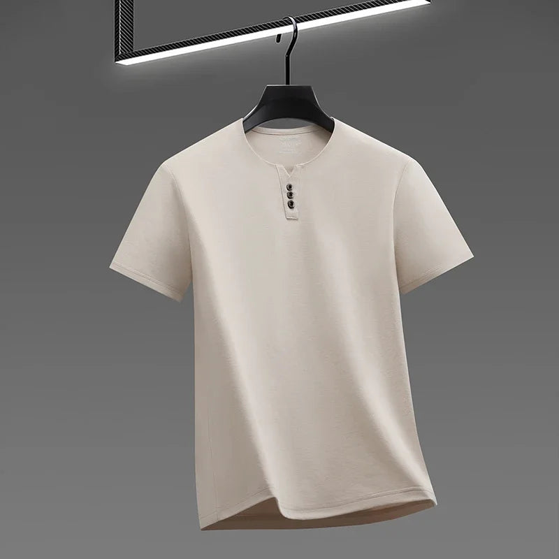 Men's Soft Fabric Henley Neck T Shirt With Three Button Detail Short