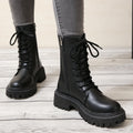 Women's Solid Color Combat Boots Fashion Lace Up Side Zipper Boots