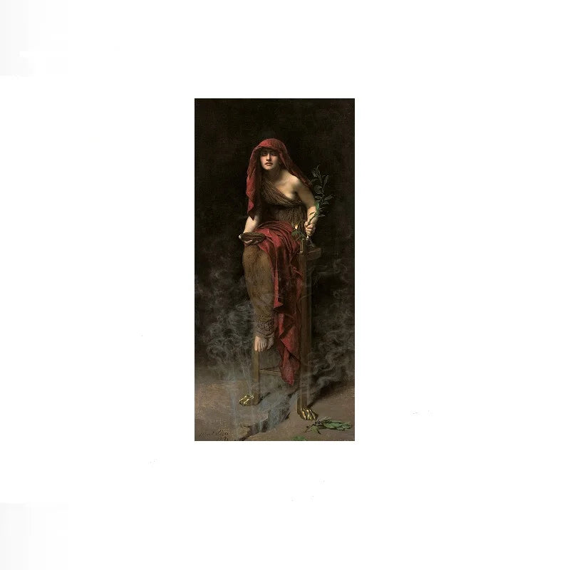 John Collier - Priestess of Delphi , Art Print Canvas Poster, Living