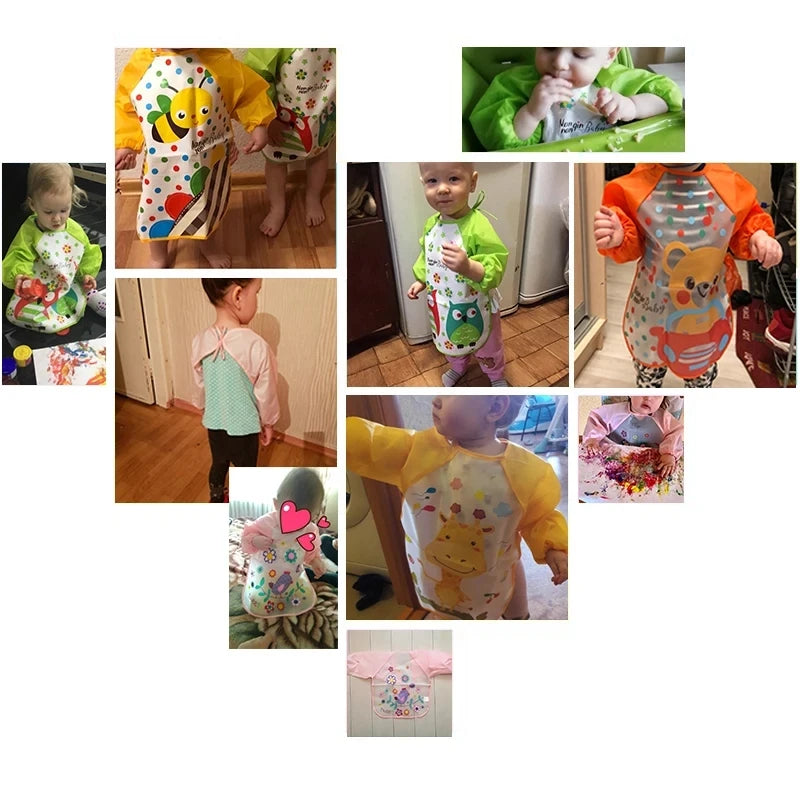 Waterproof EVA Full Sleeve Baby Bibs Children Apron Long Sleeve