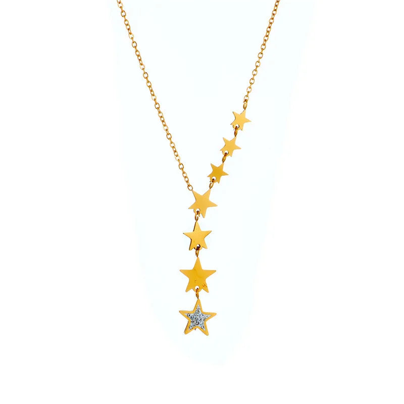 ZAKOL 316L Stainless Steel Stars Zircon Y-shaped Necklace Long Charms