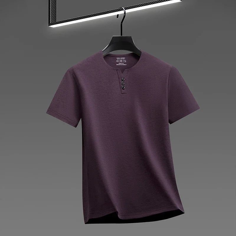 Men's Soft Fabric Henley Neck T Shirt With Three Button Detail Short