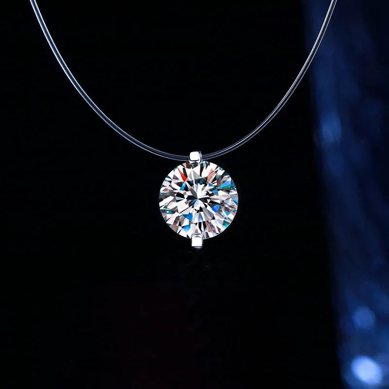 925 Silver Invisible Chain Pendant Necklace Rhinestone Choker de Prata