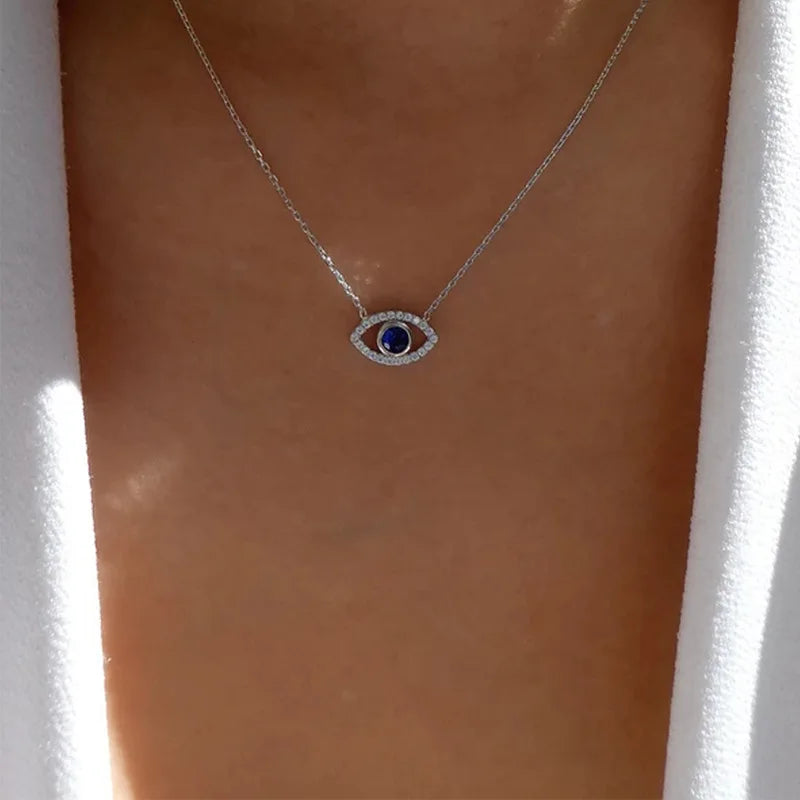 Zircon Evil Eye Necklace for Women Gold Color Choker Chain Turkish