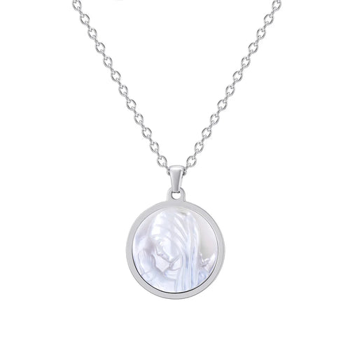 U7 Holy Virgin Mary Pendant Necklaces for Woman Man Round Shell