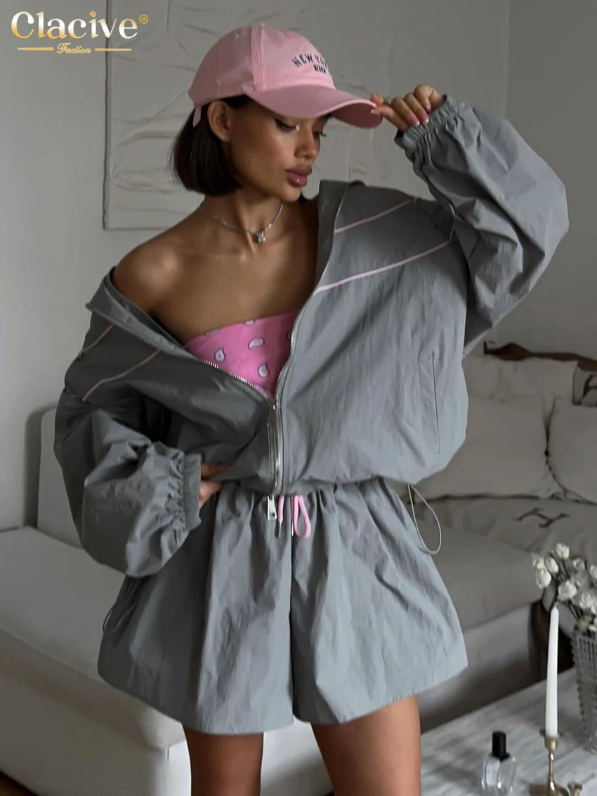 Clacive Fashion Loose Gray 2 Piece Sets Women Outfit 2024 Elegant Long