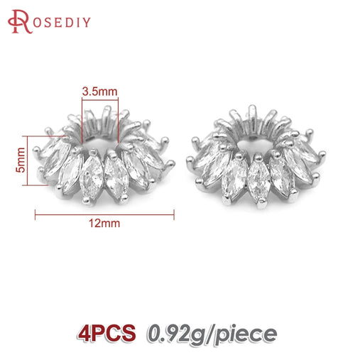 18K Gold Color Brass and Zircon Flower Beads Caps Jewelry Earrings