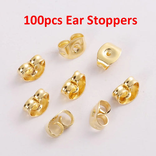 100pcs Gold Stainless Steel 3-8mm Flat Head Stud Earrings DIY Round