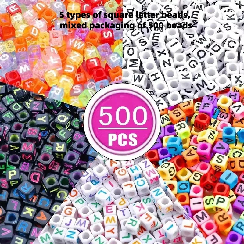 500/300pcsAcrylic Alphabet Cube Beads, Assorted A-Z Letter Spacer