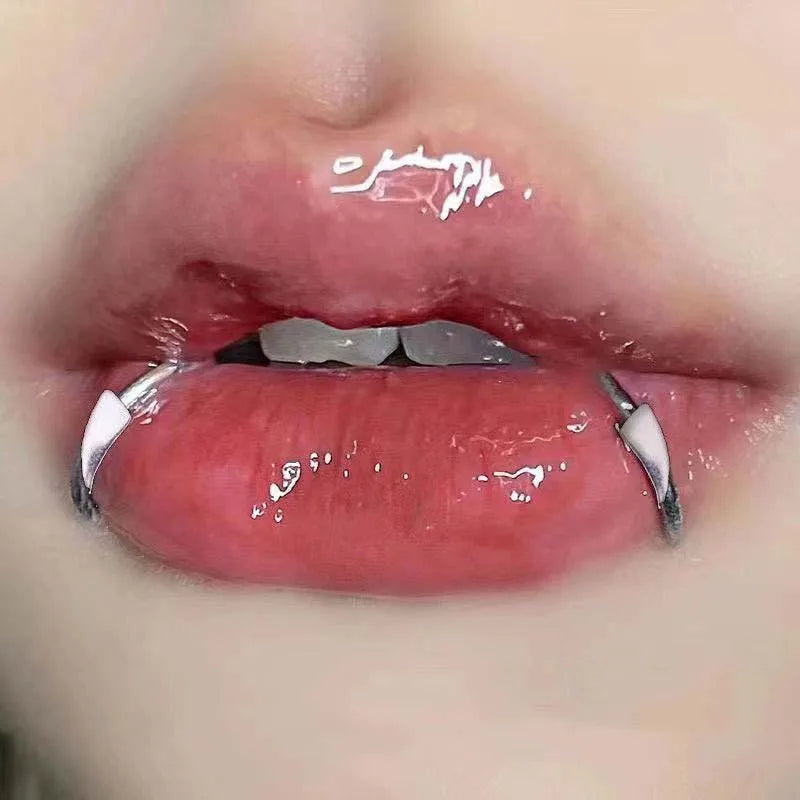 1pair Stainless Steel Personalised Sharp Teeth Fake Piercing Lip Ring