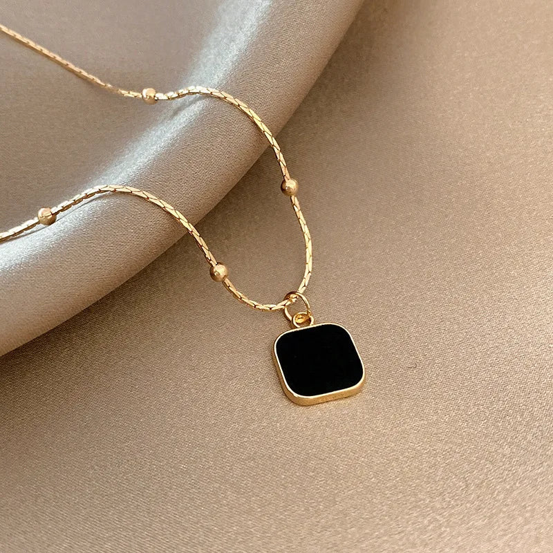 316L Stainless Steel Black Shell Square Pendant Necklace for Women New