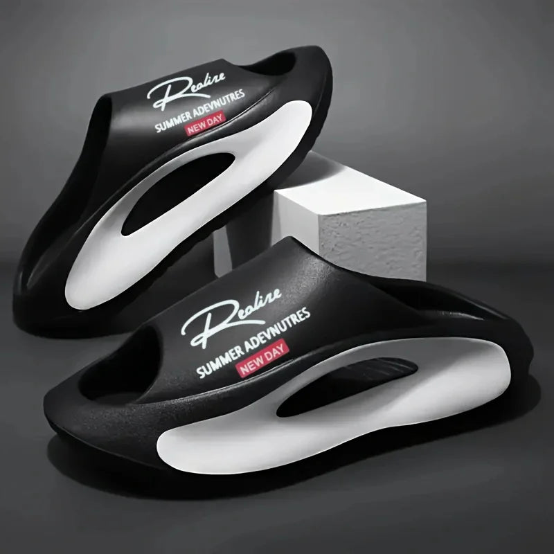 Lightweight EVA men's slide | Black and white cartoon design, exposed