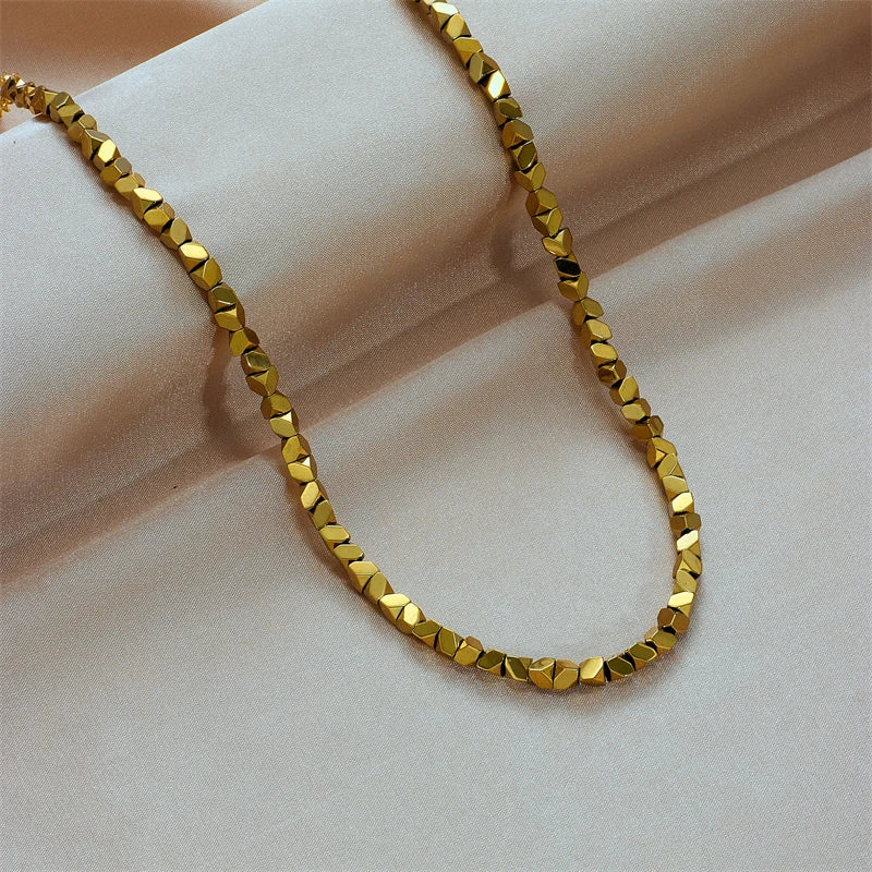 DIEYURO 316L Stainless Steel Gold Color Geometric Overlay Necklace For
