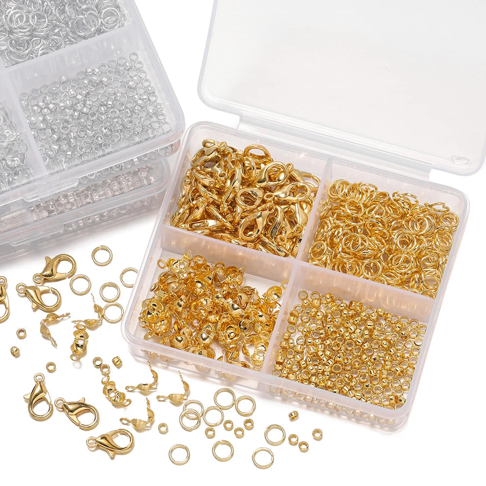 4Grids/Box Lobster Clasp Jump Rings Ball Chain Calotte End Crimps