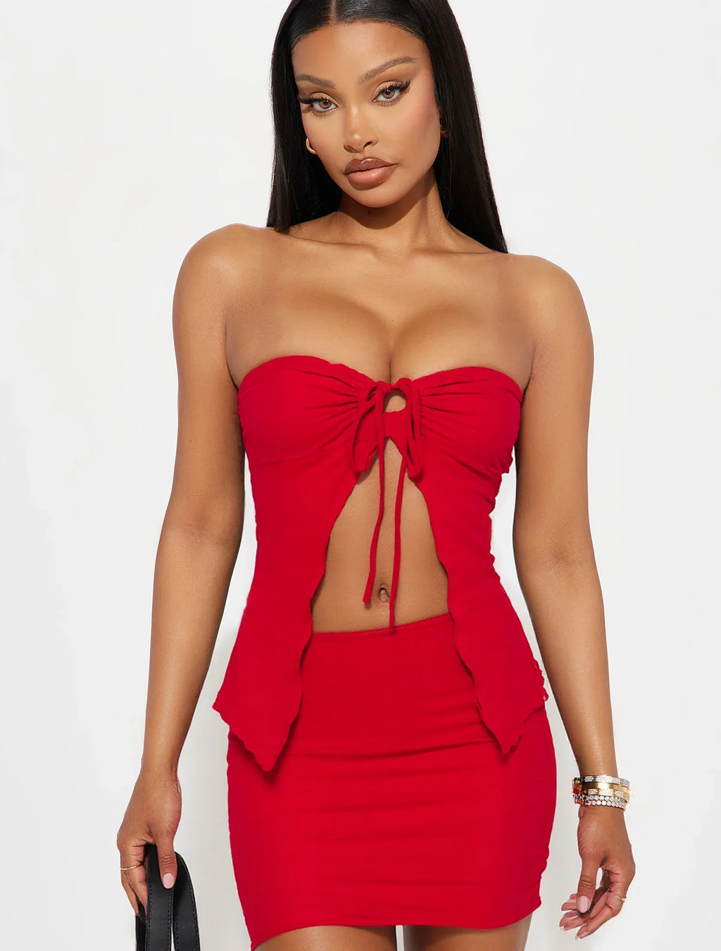 Women's Solid Color Tube Top & Skirt Two-piece Set, Fashion Casual