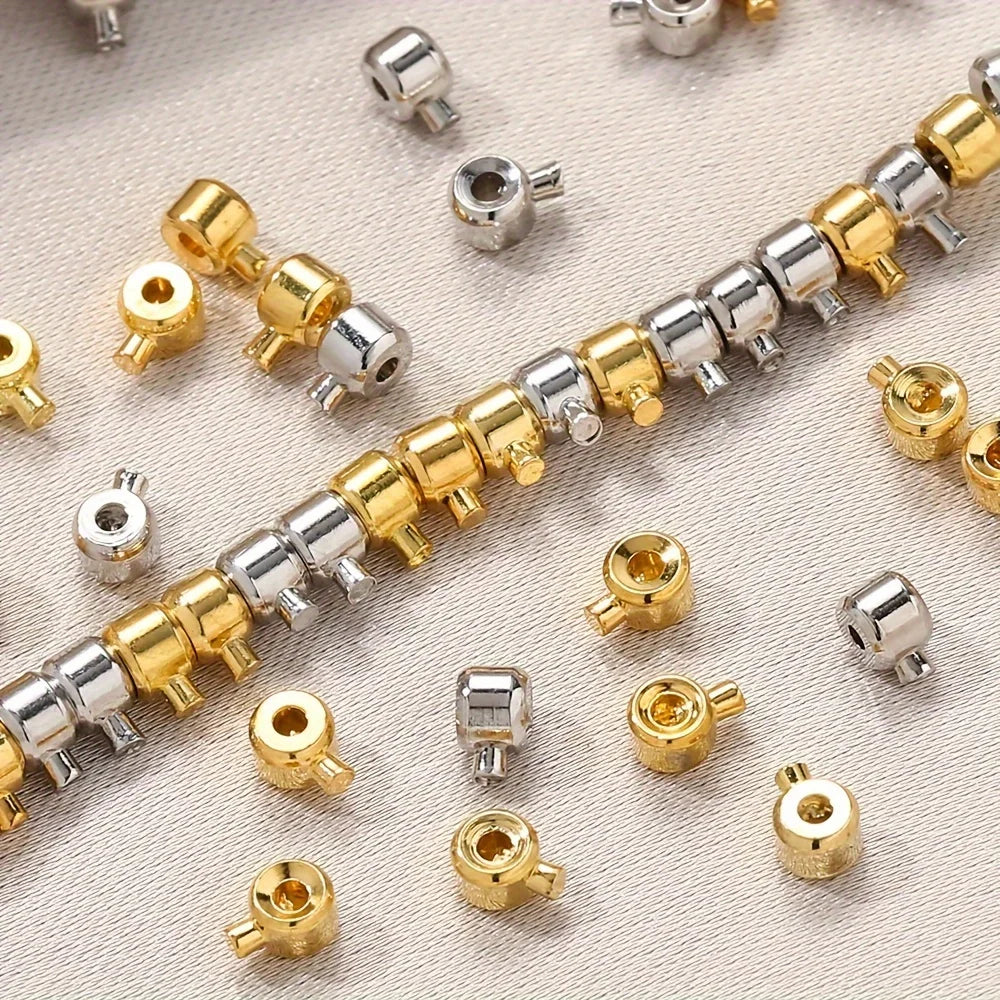 20pcs 3x4mm Coppers Positioning Buckles Clasps W/Bead Caps - DIY