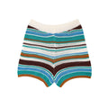 Women Patchwork Striped Hollow Out Crochet Knitted Crop Sweater Shorts