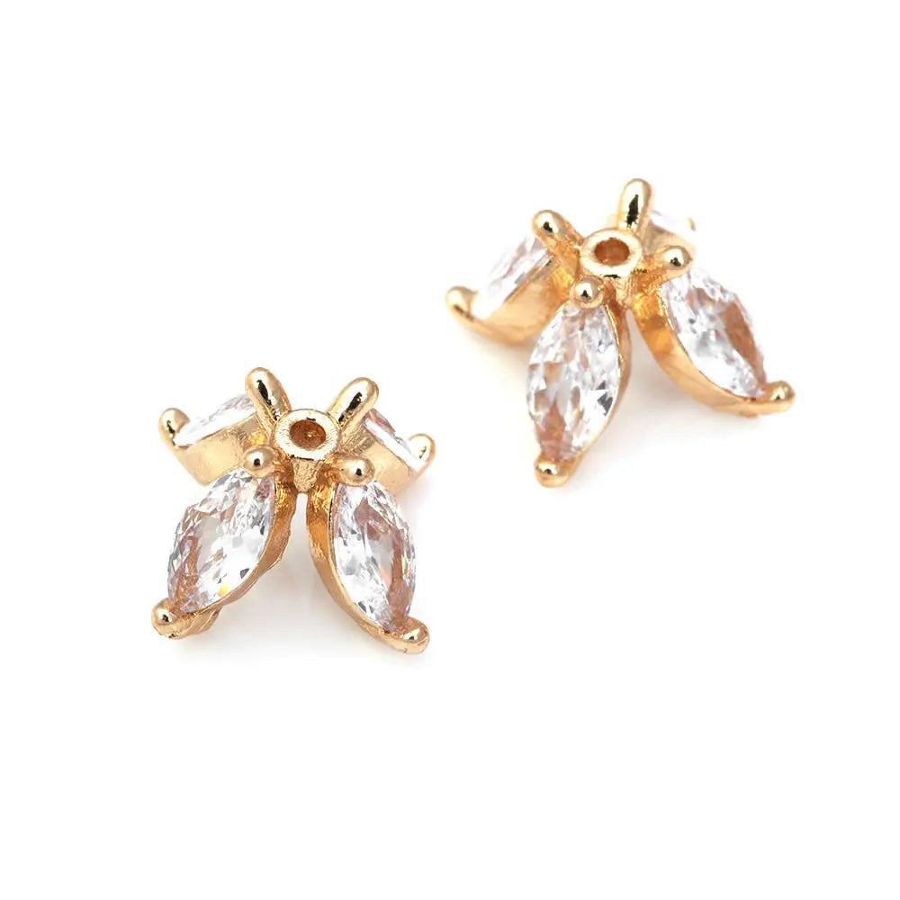 18K Gold Color Brass and Zircon Flower Beads Caps Jewelry Earrings