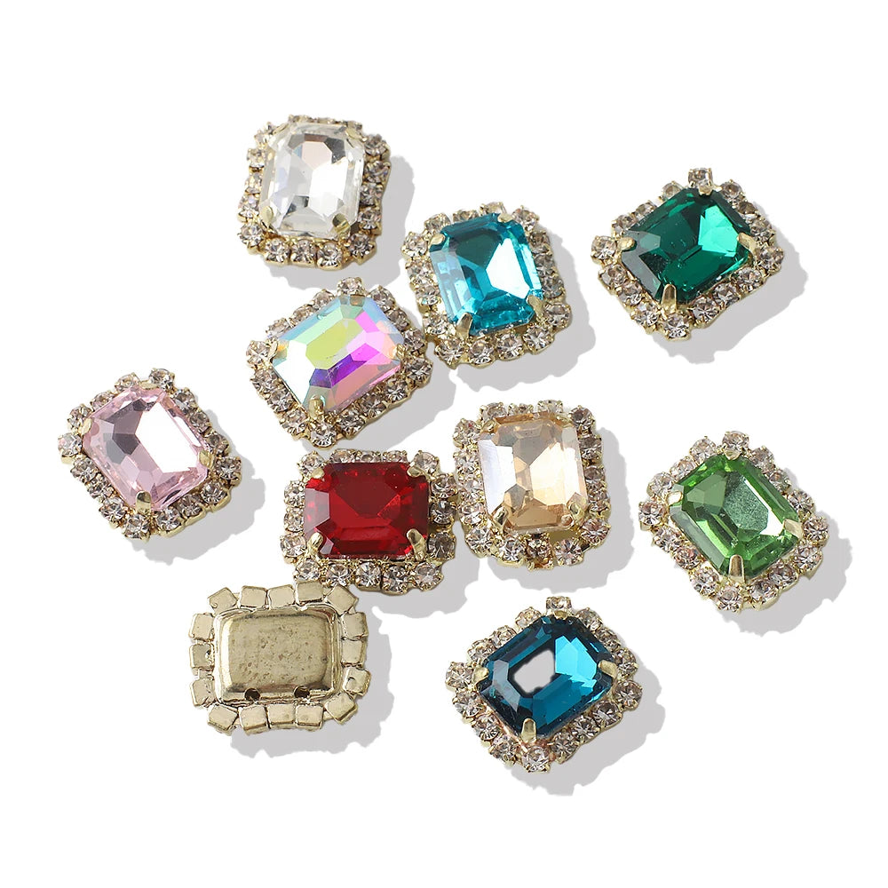 12X14mm 10Pcs Rectangular Diamond Inlaid Four Hole Claw Diamond DIY