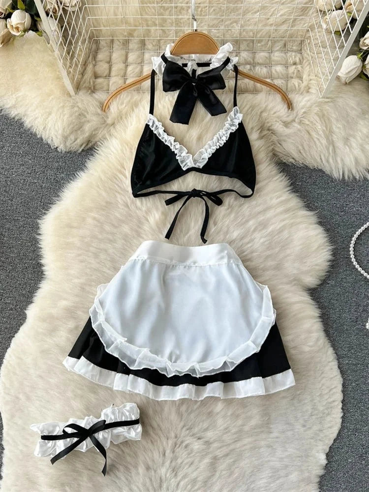 Women's Sexy Bow Lace-Up Sensual Dress Set Fashion Uniform - Trendy