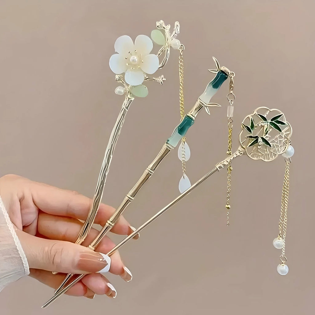 1/6pcs Elegant Chinese Style Tassel Hair Stick Traditional Floral