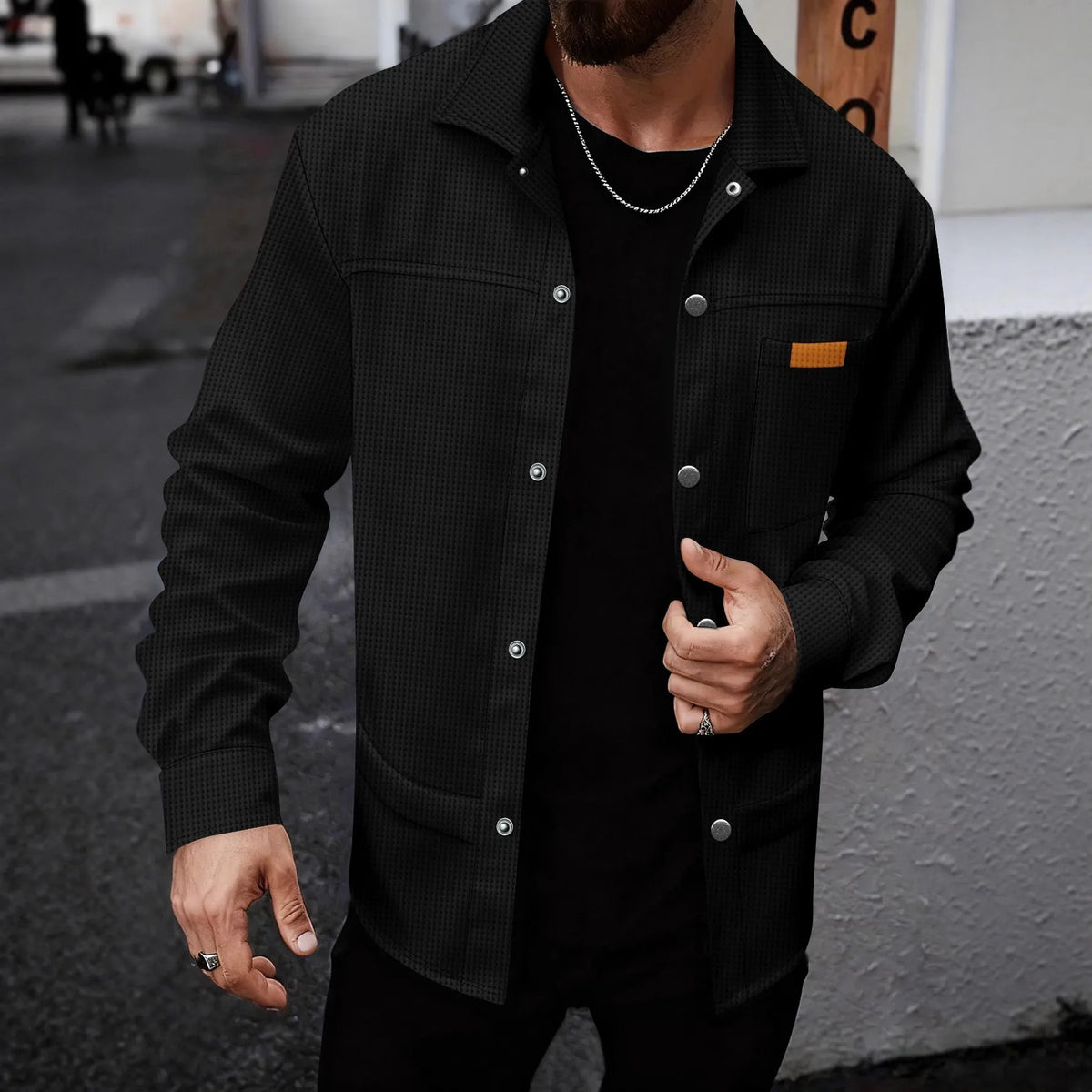 Men's Vintage Textured Work Shirt Jacket Casual Button Down Utility