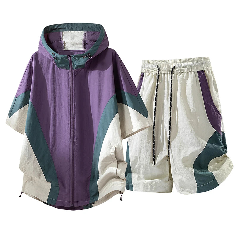Summer Style Quick-Drying Shirt and Shorts Set for Men Sun Protection